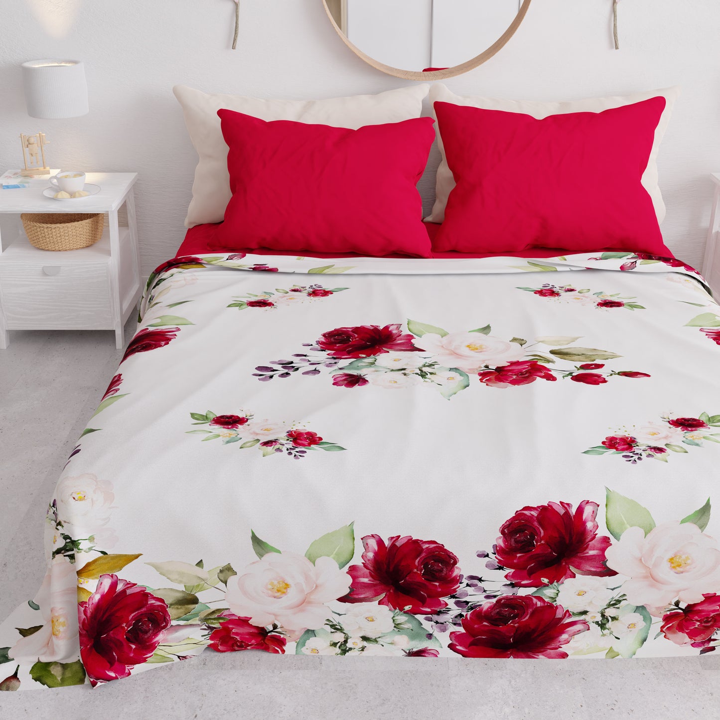 Copriletto Estivo, Coperta Leggera, Lenzuola Copriletto, Floreale Bordeaux