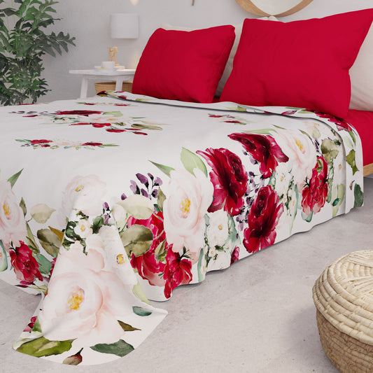 Copriletto Estivo, Coperta Leggera, Lenzuola Copriletto, Floreale Bordeaux