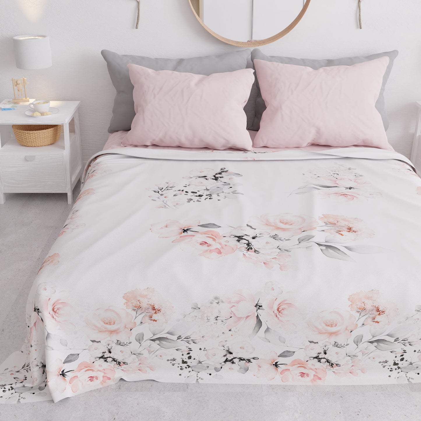 Copriletto Estivo, Coperta Leggera, Lenzuola Copriletto, Floreale Grigio