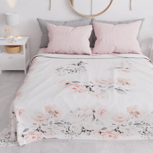 Copriletto Estivo, Coperta Leggera, Lenzuola Copriletto, Floreale Grigio