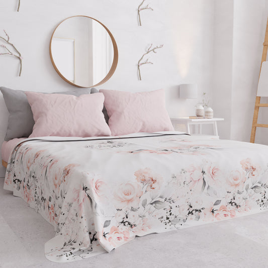 Copriletto Estivo, Coperta Leggera, Lenzuola Copriletto, Floreale Grigio