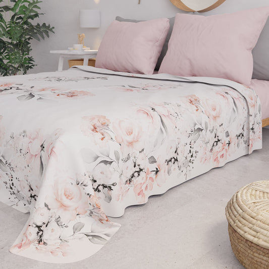 Copriletto Estivo, Coperta Leggera, Lenzuola Copriletto, Floreale Grigio