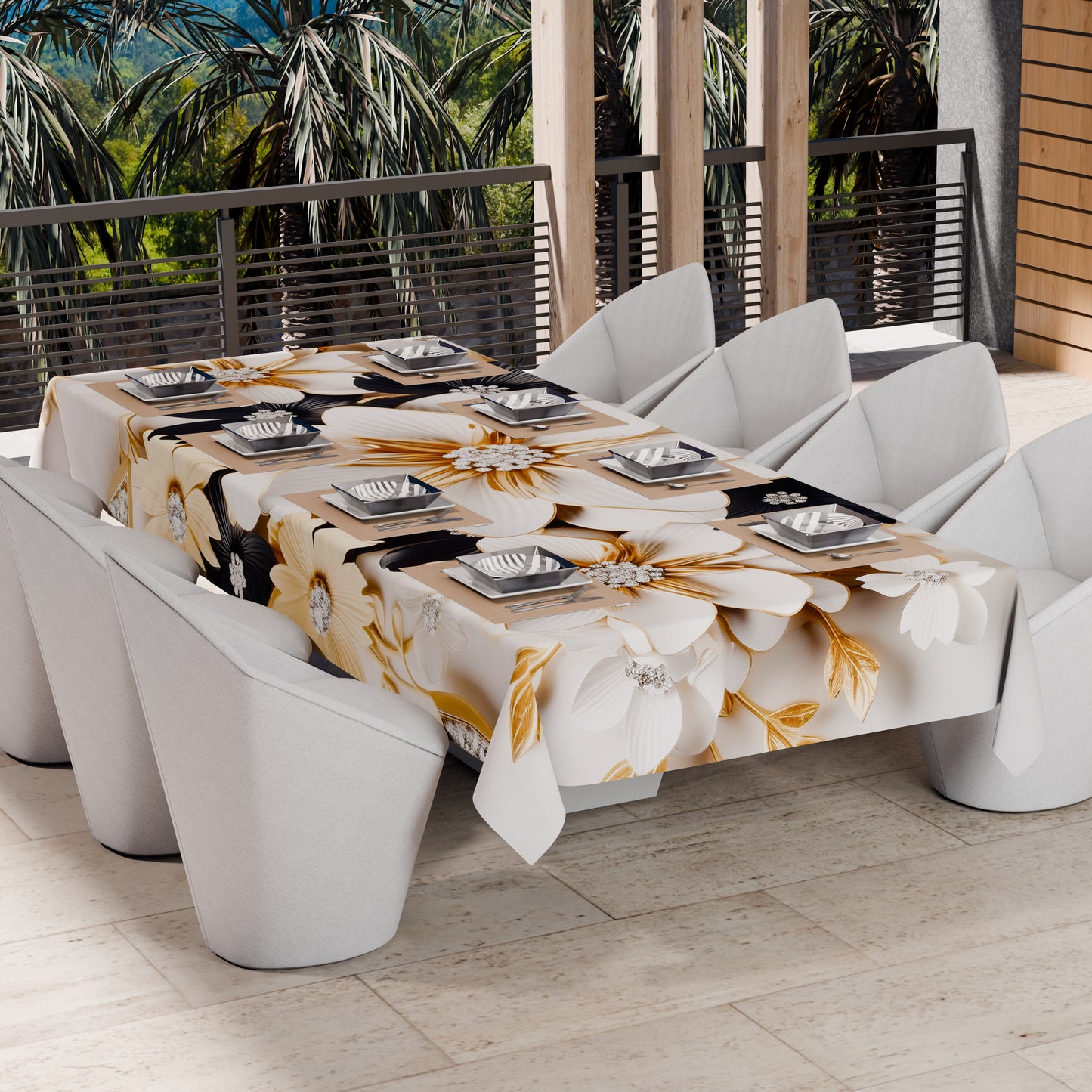 Telo Arredo Copridivano, Copriletto, Copritavolo e Copritutto in Microfibra | Fantasia Flower Ceramic Nero