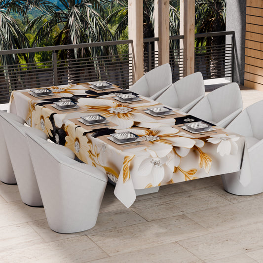 Telo Arredo Copridivano, Copriletto, Copritavolo e Copritutto in Microfibra | Fantasia Flower Ceramic Nero
