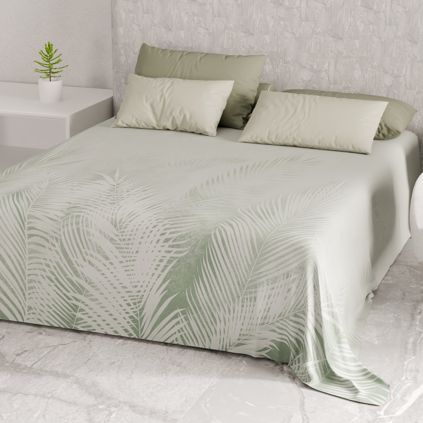 Telo Arredo Copridivano, Copriletto, Copritavolo e Copritutto in Microfibra | Fantasia Foglia Salvia