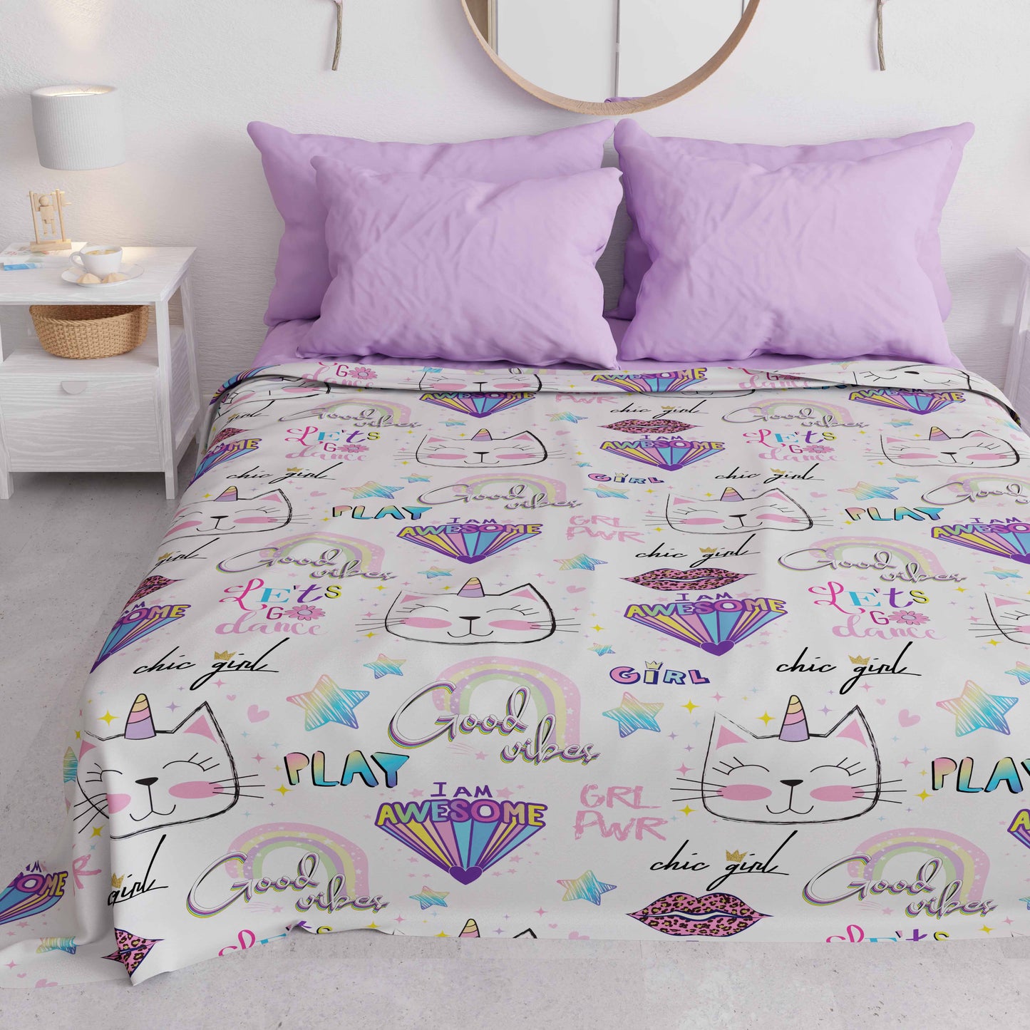 Copriletto Estivo, Coperta Leggera, Lenzuola Copriletto Gattino
