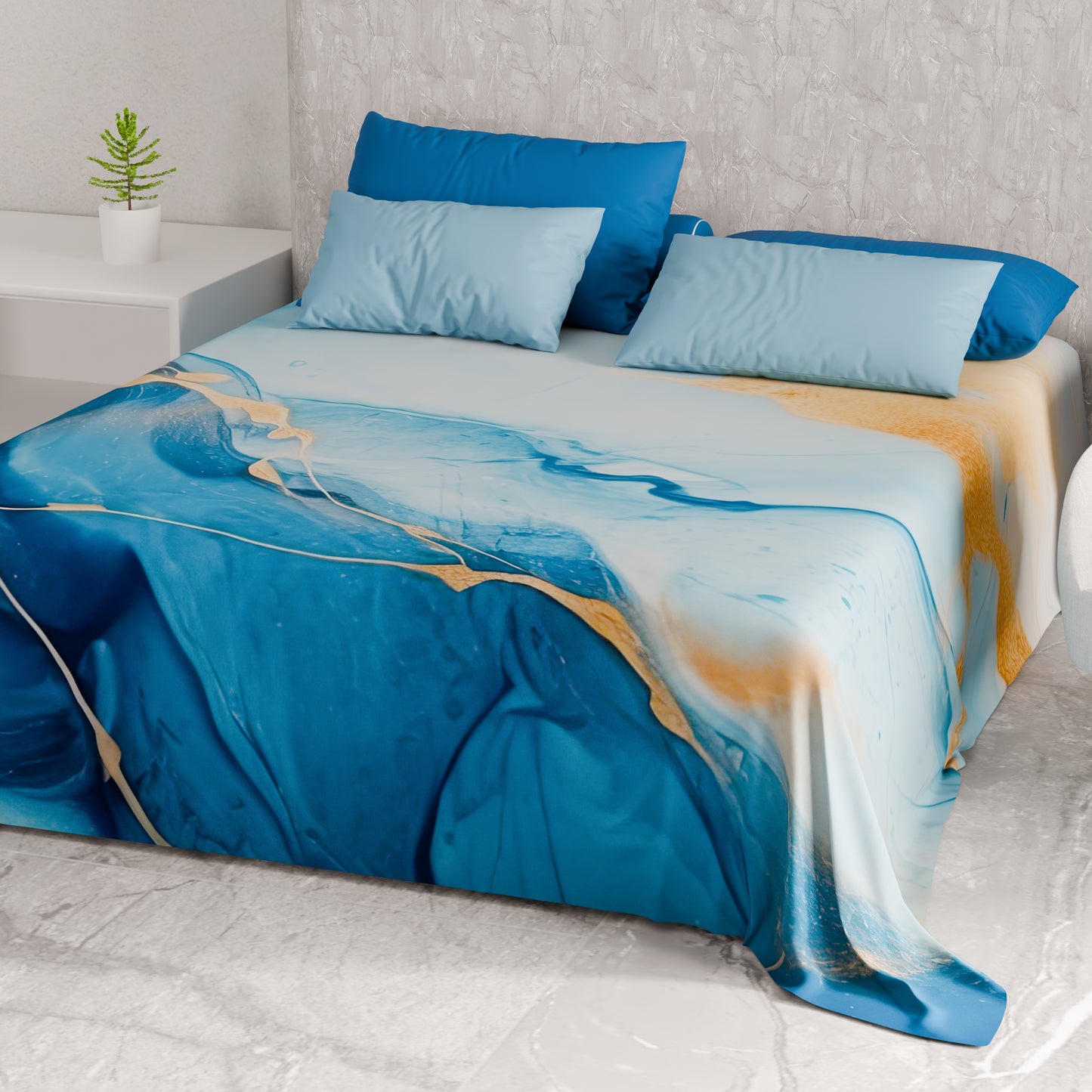 Drap housse pour canapé, couvre-lit, nappe et tout usage en microfibre | Motif Marbre Bleu