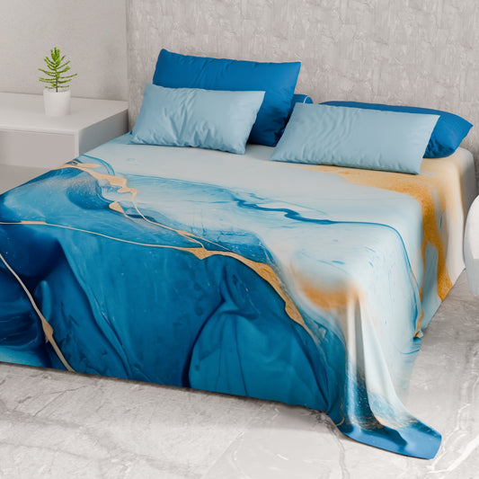 Telo Arredo Copridivano, Copriletto, Copritavolo e Copritutto in Microfibra | Fantasia Marble Azzurro