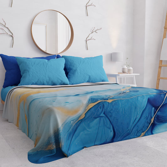 Copriletto Estivo, Coperta Leggera, Lenzuola Copriletto Marble Azzurro