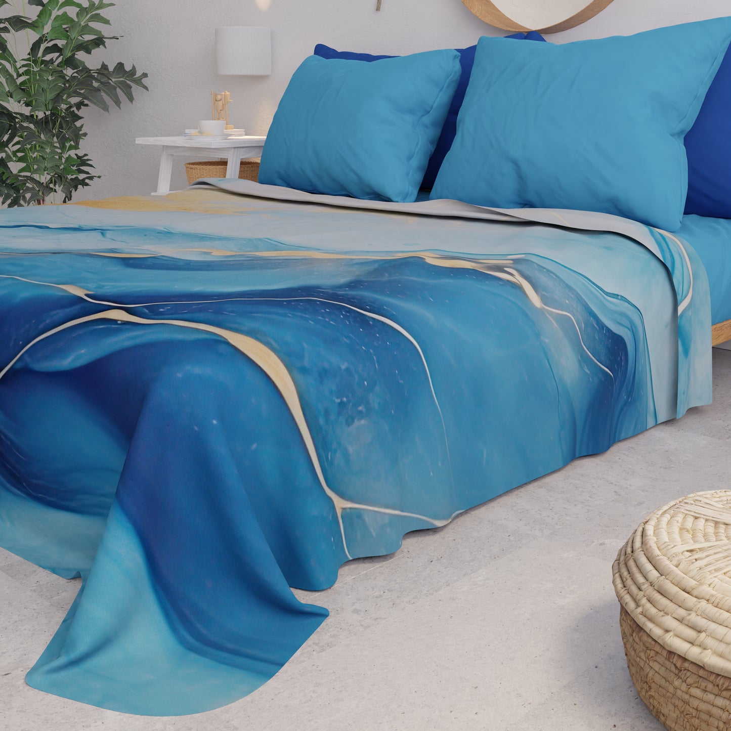 Copriletto Estivo, Coperta Leggera, Lenzuola Copriletto Marble Azzurro