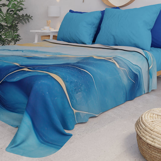 Copriletto Estivo, Coperta Leggera, Lenzuola Copriletto Marble Azzurro