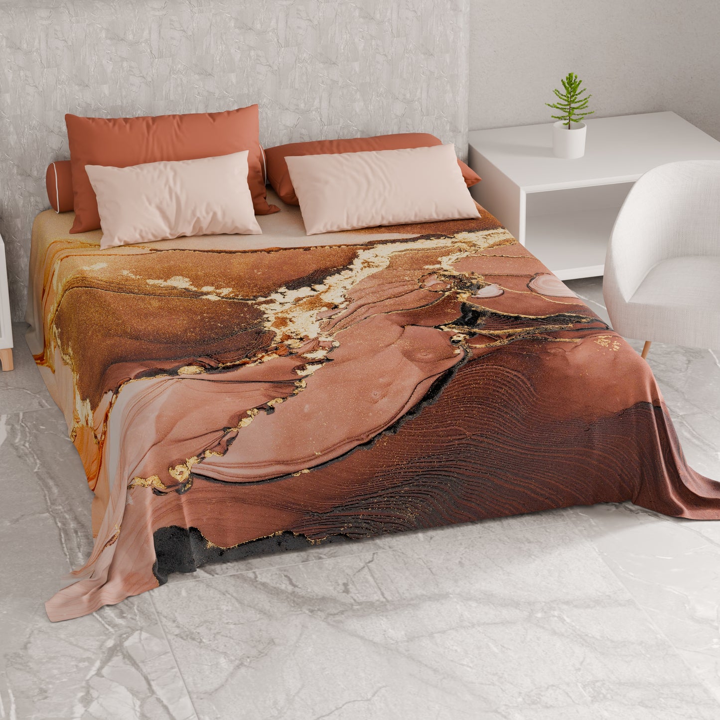 Drap housse pour canapé, couvre-lit, nappe et tout usage en microfibre | Motif Marbre Taupe