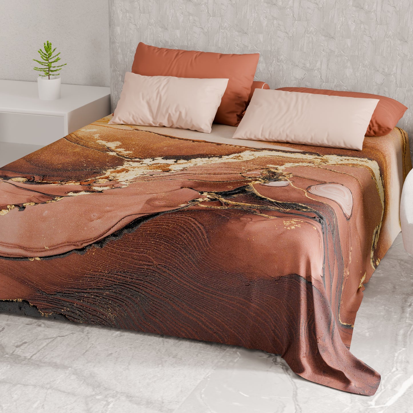 Drap housse pour canapé, couvre-lit, nappe et tout usage en microfibre | Motif Marbre Taupe