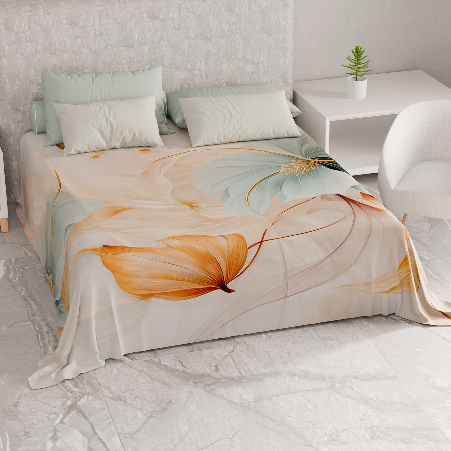 Drap housse pour canapé, couvre-lit, nappe et tout usage en microfibre | Motif Fleur de Marbre