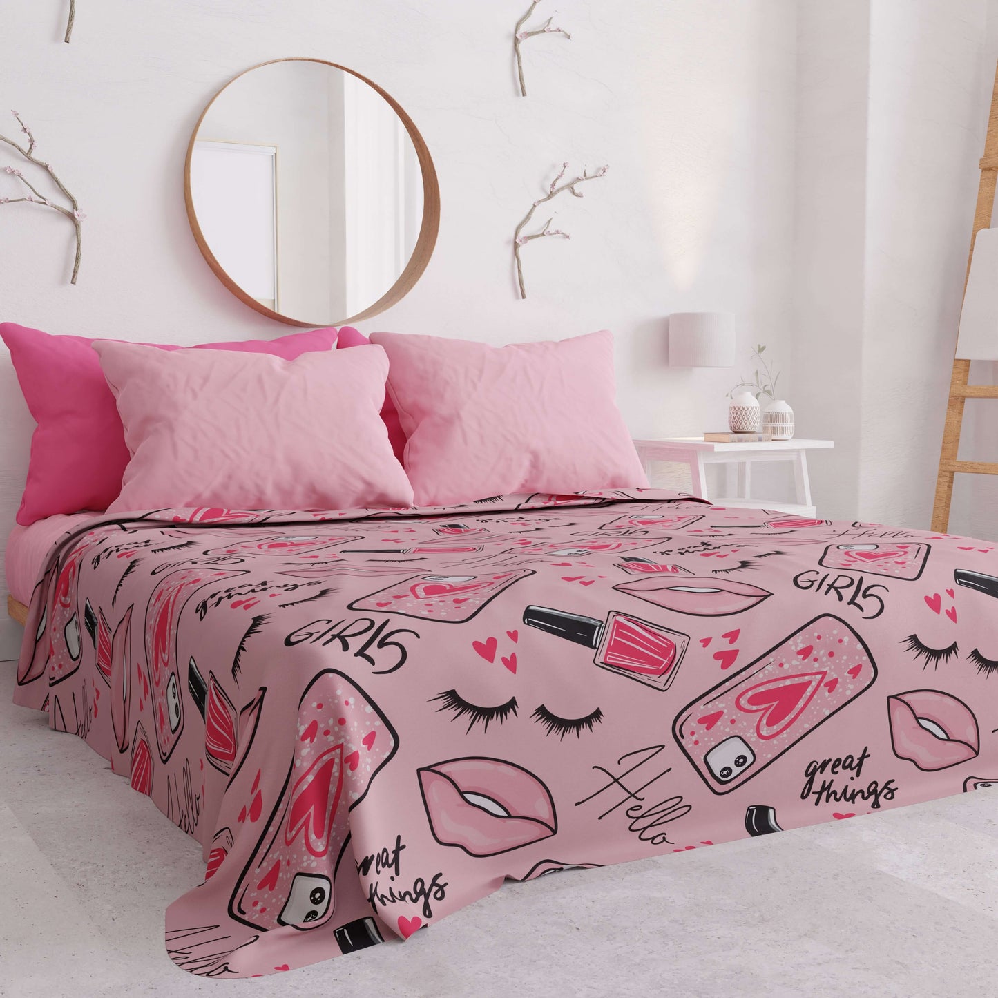 Boutis d'Été, Couverture Légère, Draps Boutis Rouge à Lèvres Rose