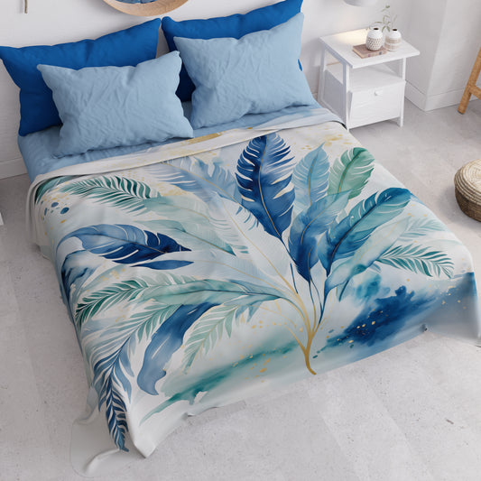 Copriletto Estivo, Coperta Leggera, Lenzuola Copriletto Palmwater Blu