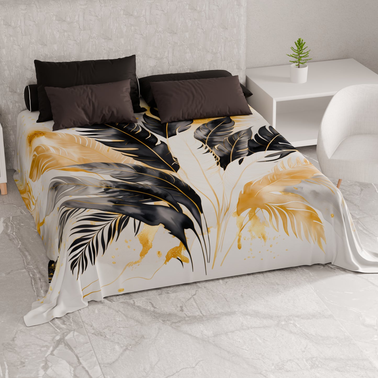 Drap housse pour canapé, couvre-lit, nappe et tout usage en microfibre | Motif Palmwater Noir