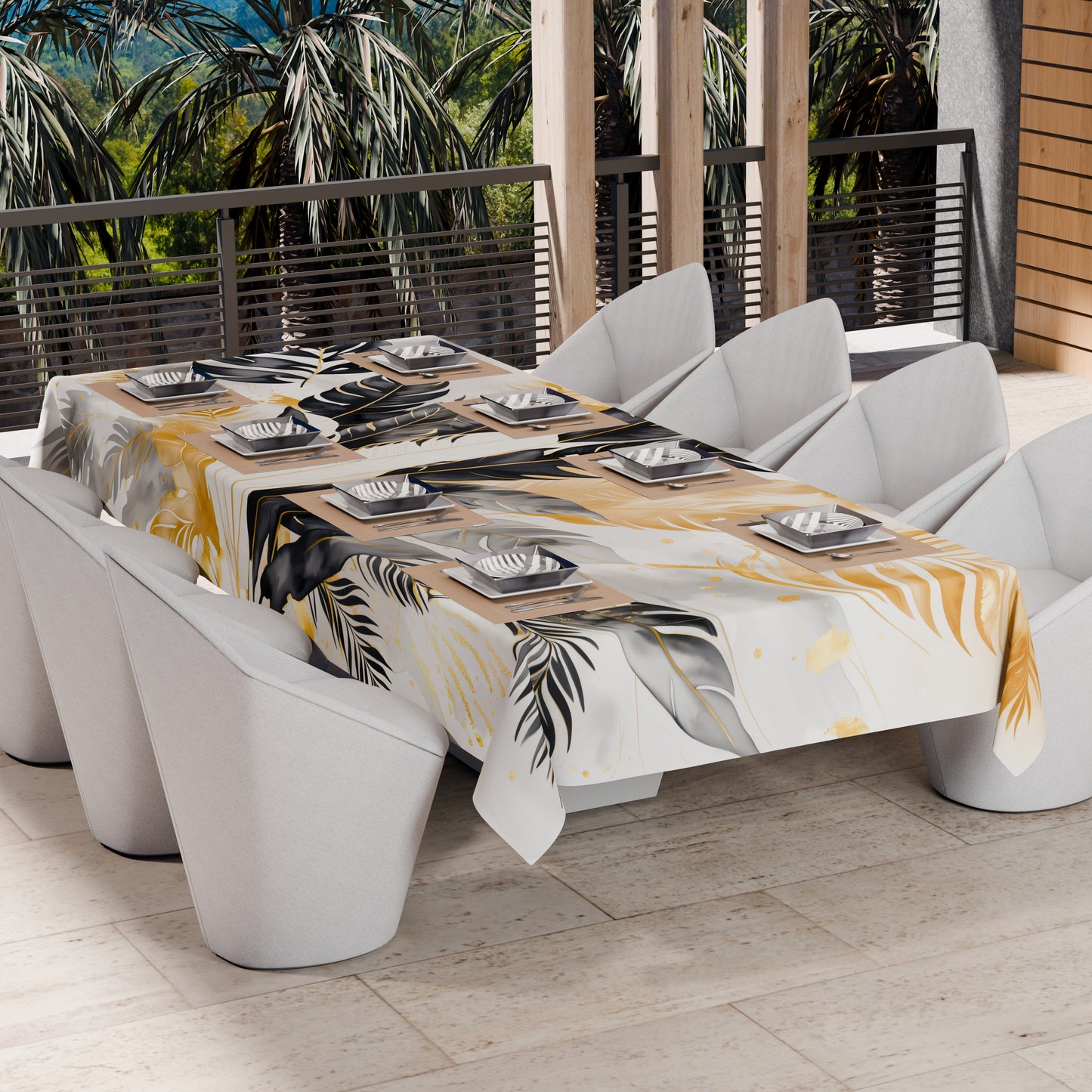 Drap housse pour canapé, couvre-lit, nappe et tout usage en microfibre | Motif Palmwater Noir