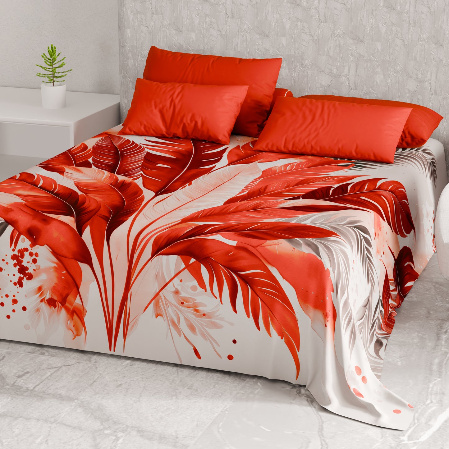 Drap housse pour canapé, couvre-lit, nappe et tout usage en microfibre | Motif Palmwater Rouge