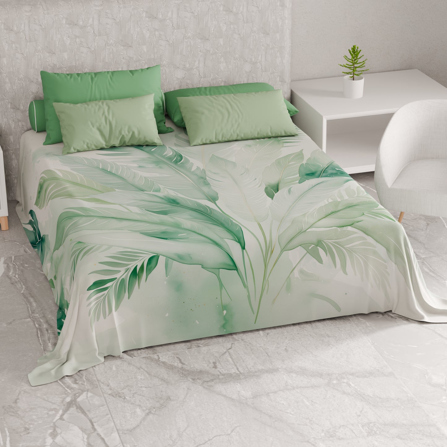 Telo Arredo Copridivano, Copriletto, Copritavolo e Copritutto in Microfibra | Fantasia Palmwater Salvia