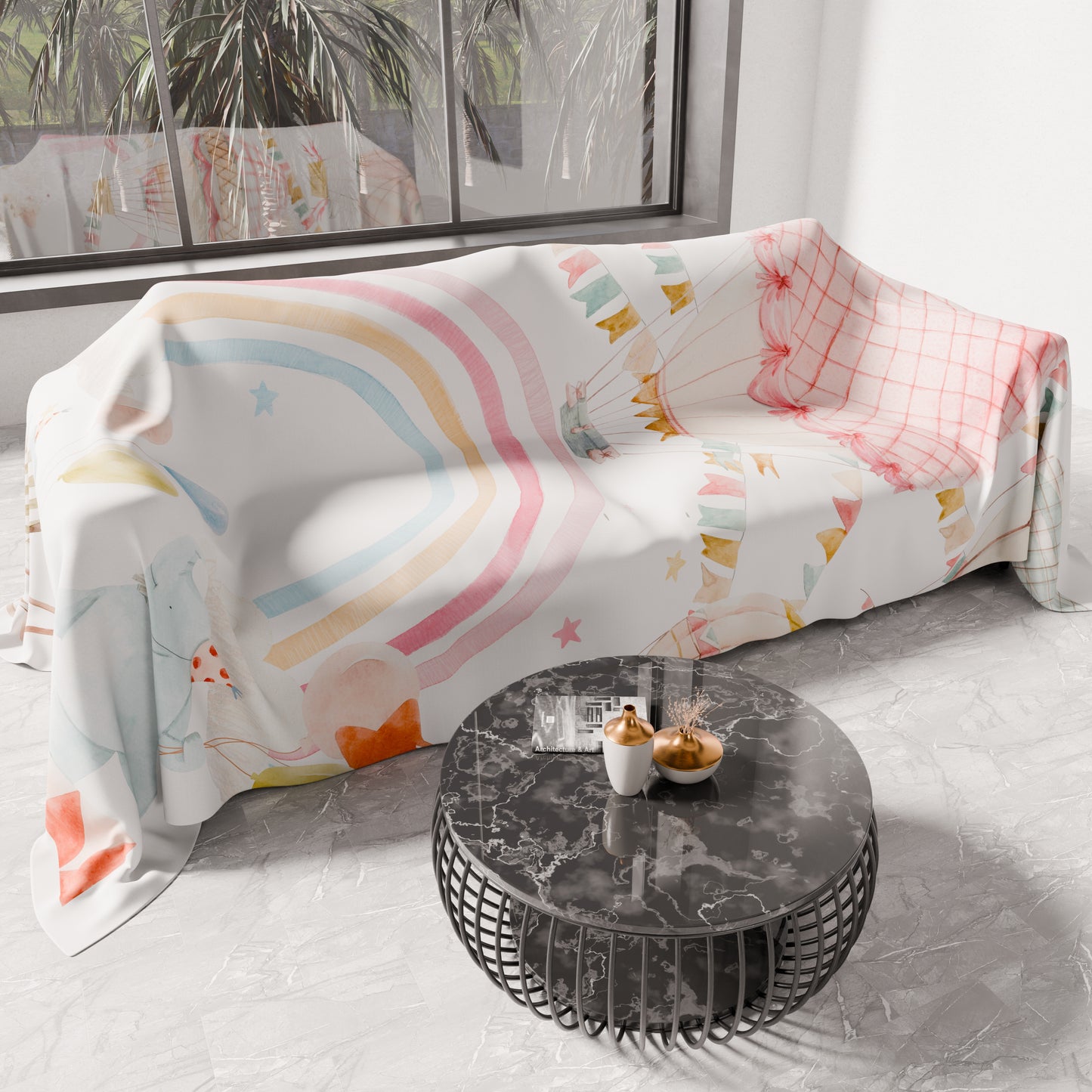 Drap housse pour canapé, couvre-lit, nappe et tout usage en microfibre | Motif Éléphants