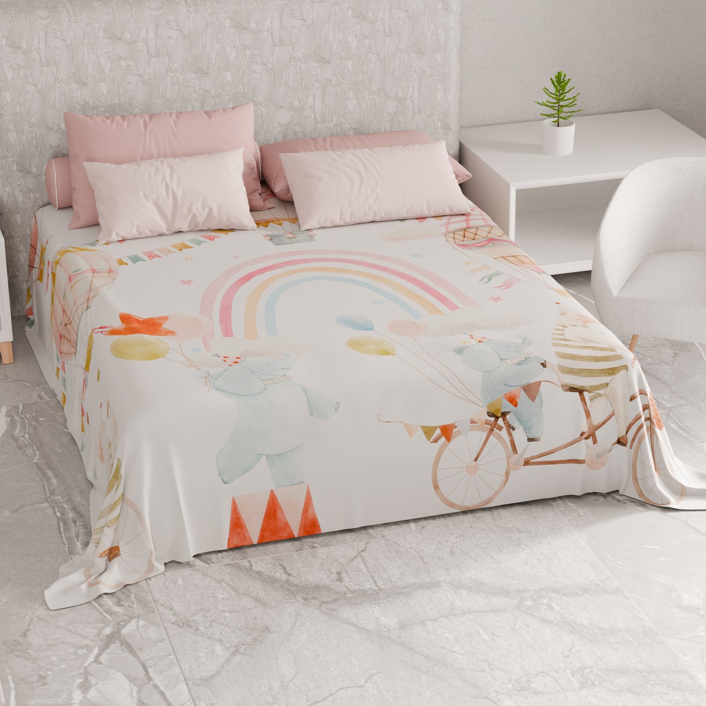 Drap housse pour canapé, couvre-lit, nappe et tout usage en microfibre | Motif Éléphants