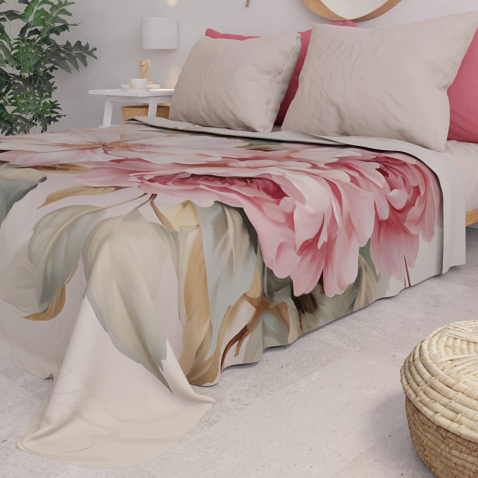 Lenzuolo copriletto estivo Provenza tortora in ambiente camera da letto