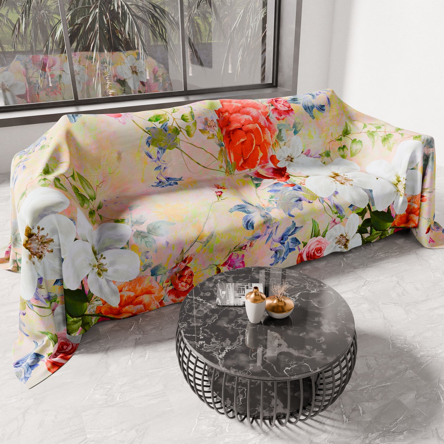 Drap housse pour canapé, couvre-lit, nappe et tout usage en microfibre | Motif Printemps Coloré