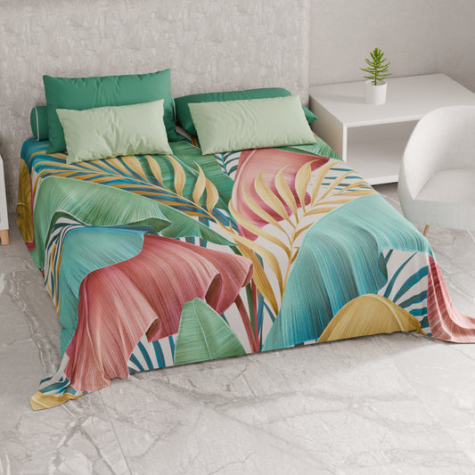 Telo Arredo Copridivano, Copriletto, Copritavolo e Copritutto in Microfibra | Fantasia Tropical Multicolor