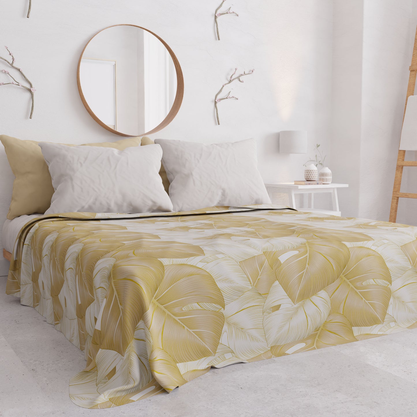 Copriletto Estivo, Coperta Leggera, Lenzuola Copriletto, Tropical Tortora e Oro