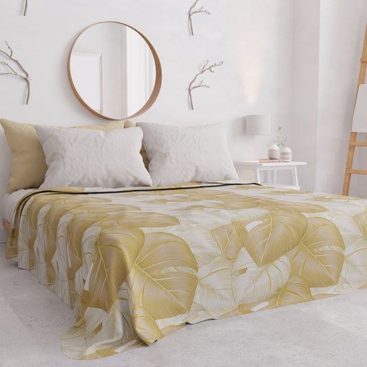 Copriletto Estivo, Coperta Leggera, Lenzuola Copriletto, Tropical Tortora e Oro