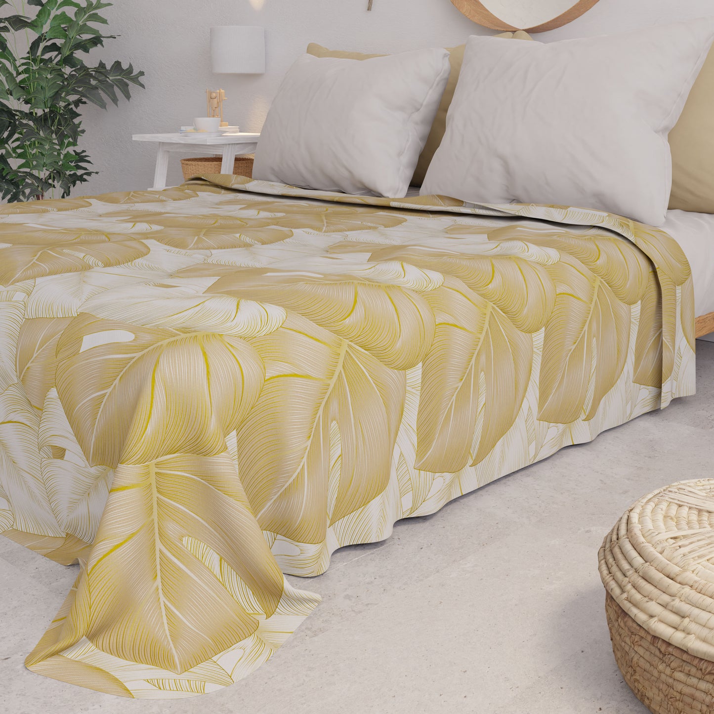 Copriletto Estivo, Coperta Leggera, Lenzuola Copriletto, Tropical Tortora e Oro