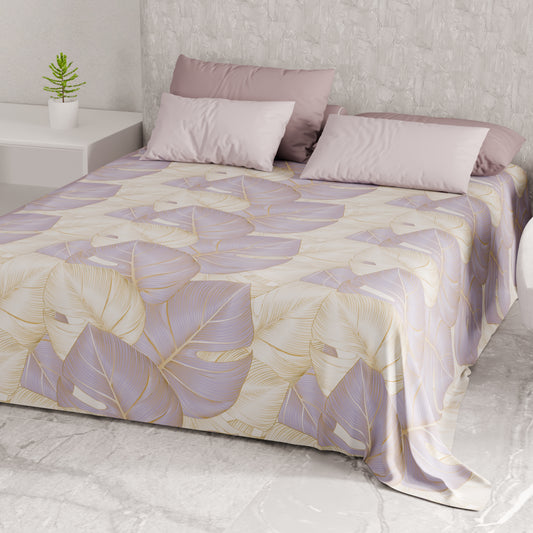 Telo Arredo Copridivano, Copriletto, Copritavolo e Copritutto in Microfibra | Fantasia Tropical Lilla e Oro