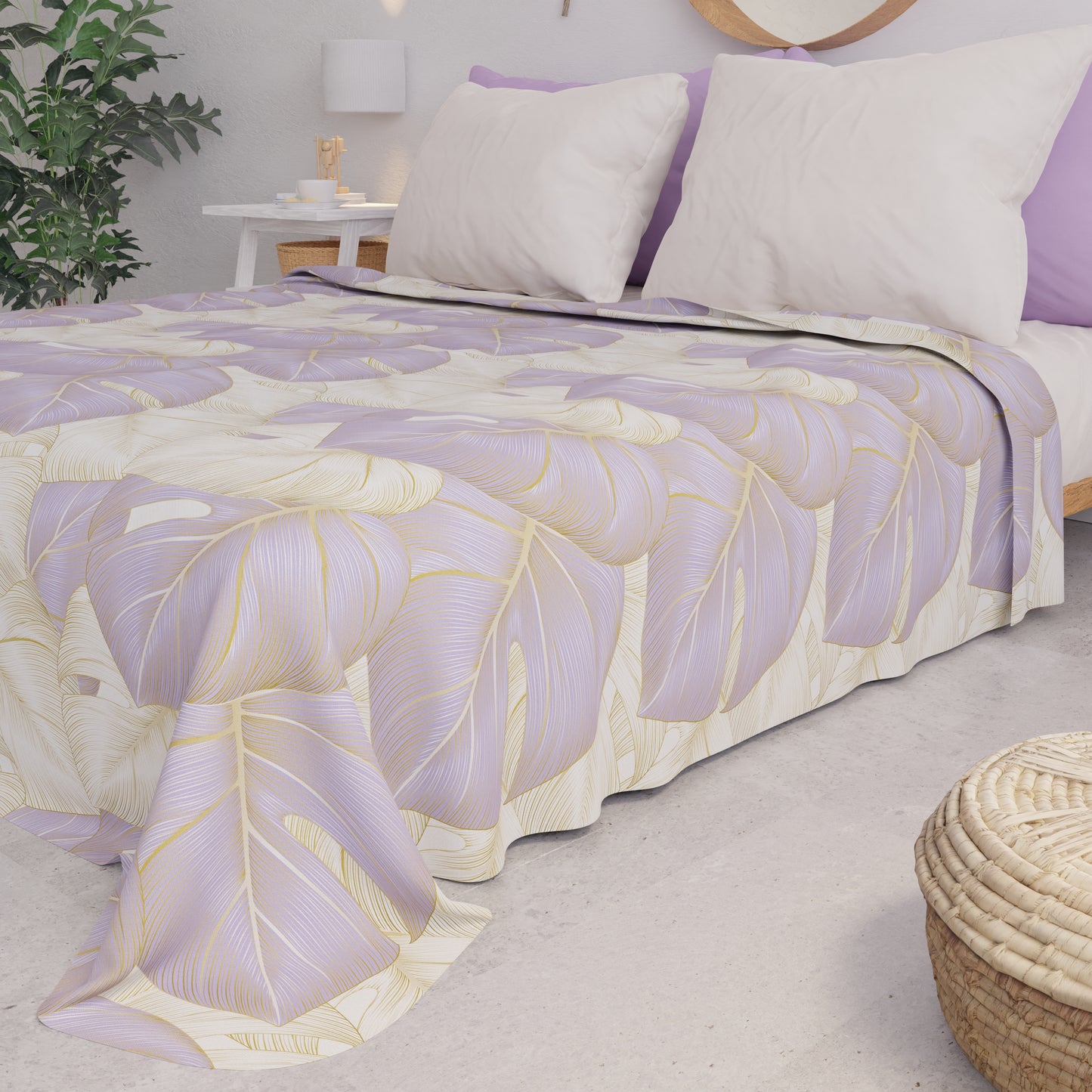 Copriletto Estivo, Coperta Leggera, Lenzuola Copriletto, Tropical Lilla e Oro