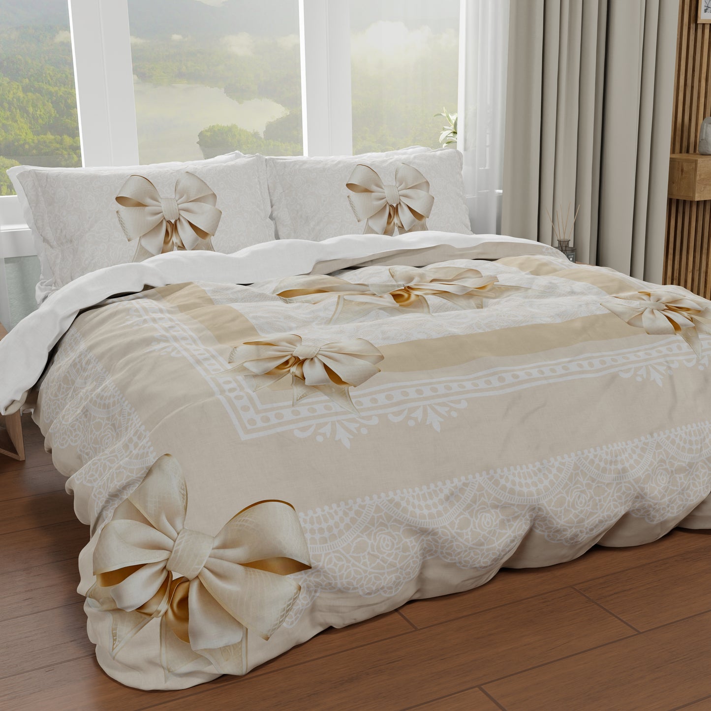 Copripiumino Matrimoniale Singolo Fiocco Beige Stampa Digitale 4K Made in Italy | PETTI