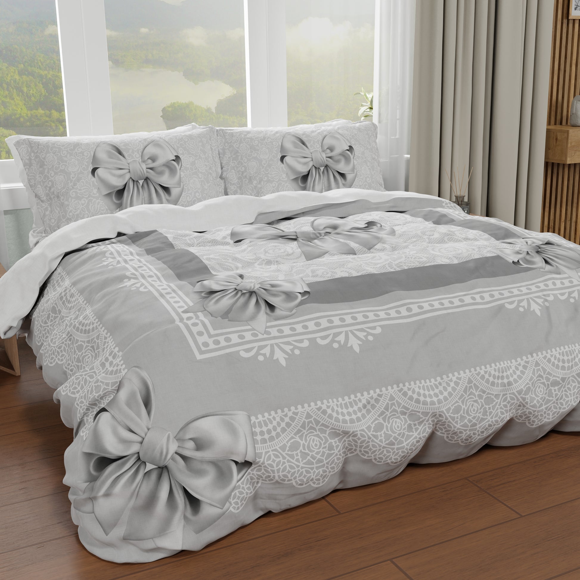 Copripiumino Matrimoniale Singolo Fiocco Grigio Stampa Digitale Made in Italy | PETTI