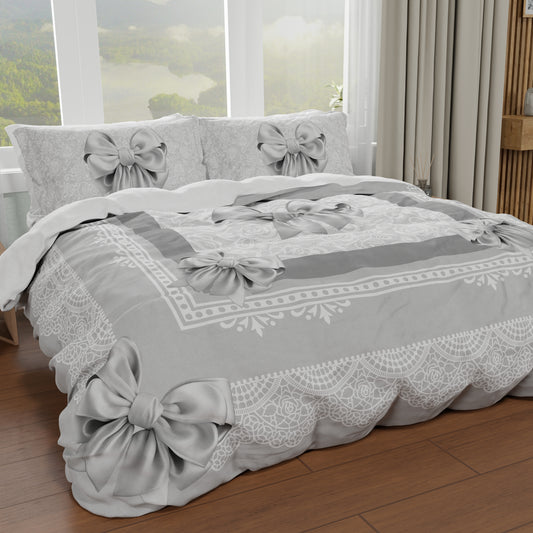 Copripiumino Matrimoniale Singolo Fiocco Grigio Stampa Digitale Made in Italy | PETTI