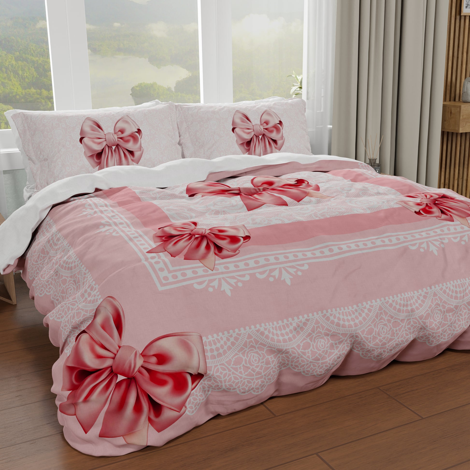 Copripiumino Matrimoniale Singolo Fiocco Rosa Stampa Digitale 4K Made in Italy | PETTI