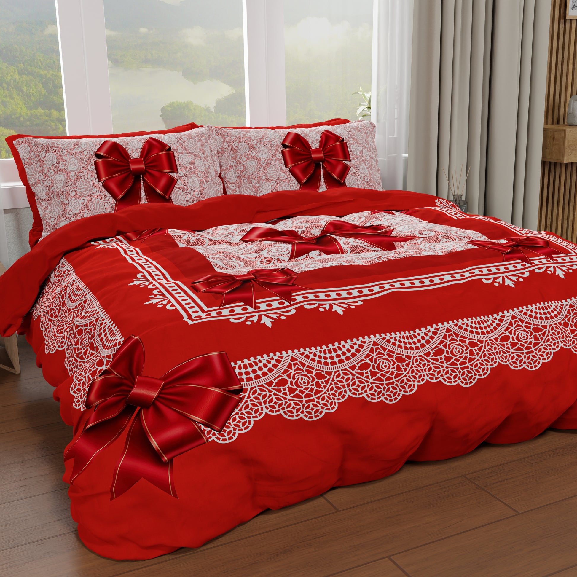 Copripiumino Matrimoniale Singolo Fiocco Rosso Stampa Digitale Made in Italy | PETTI