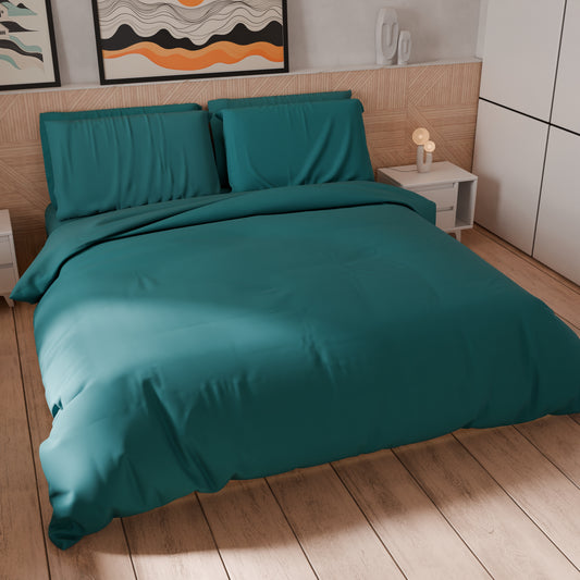 Housse de couette double, sac de housse de couette et taies d'oreiller, uni Outremer