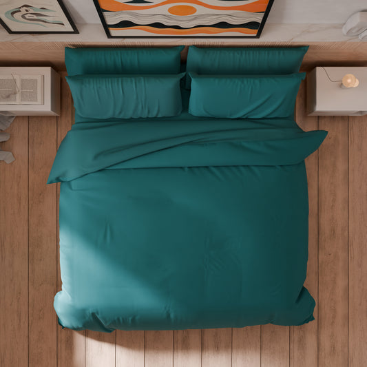 Housse de couette double, sac de housse de couette et taies d'oreiller, uni Outremer