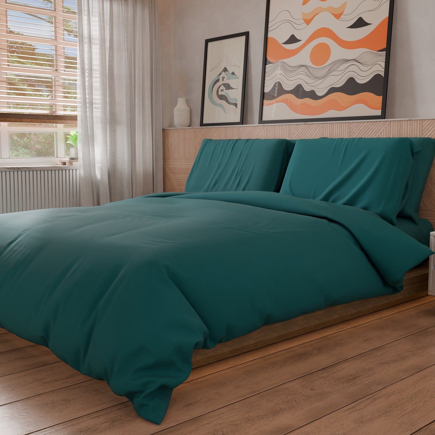 Housse de couette double, sac de housse de couette et taies d'oreiller, uni Outremer