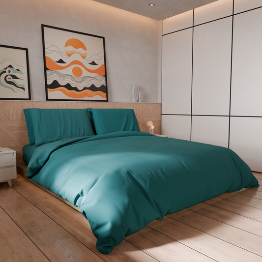 Housse de couette double, sac de housse de couette et taies d'oreiller, uni Outremer
