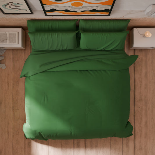 Housse de couette double, sac de housse de couette et taies d'oreiller, uni Vert forêt