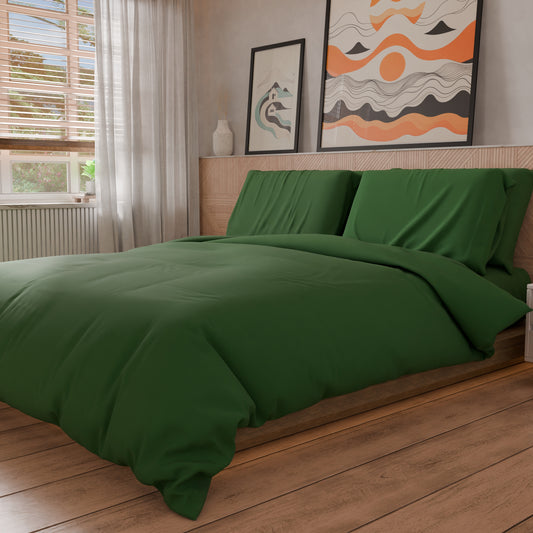 Housse de couette double, sac de housse de couette et taies d'oreiller, uni Vert forêt