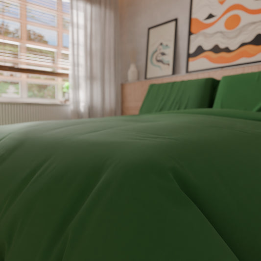 Housse de couette double, sac de housse de couette et taies d'oreiller, uni Vert forêt