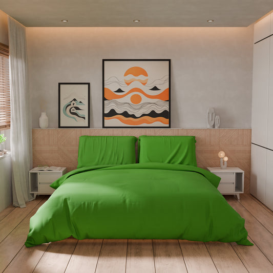 Housse de couette double, sac de housse de couette et taies d'oreiller, uni Vert pomme