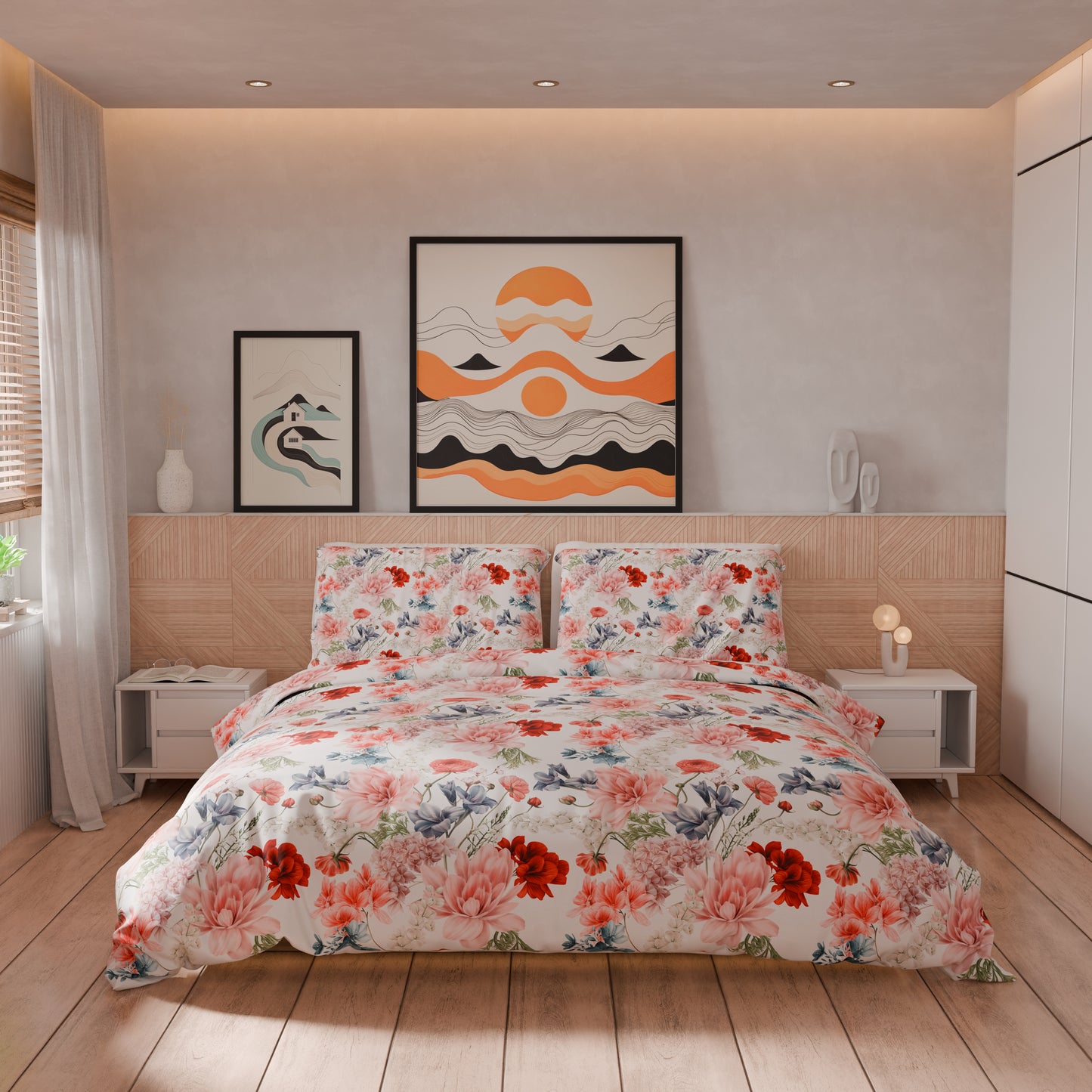 Housse de Couette Double, Simple, 1 Place et Demi, Florale 19-00