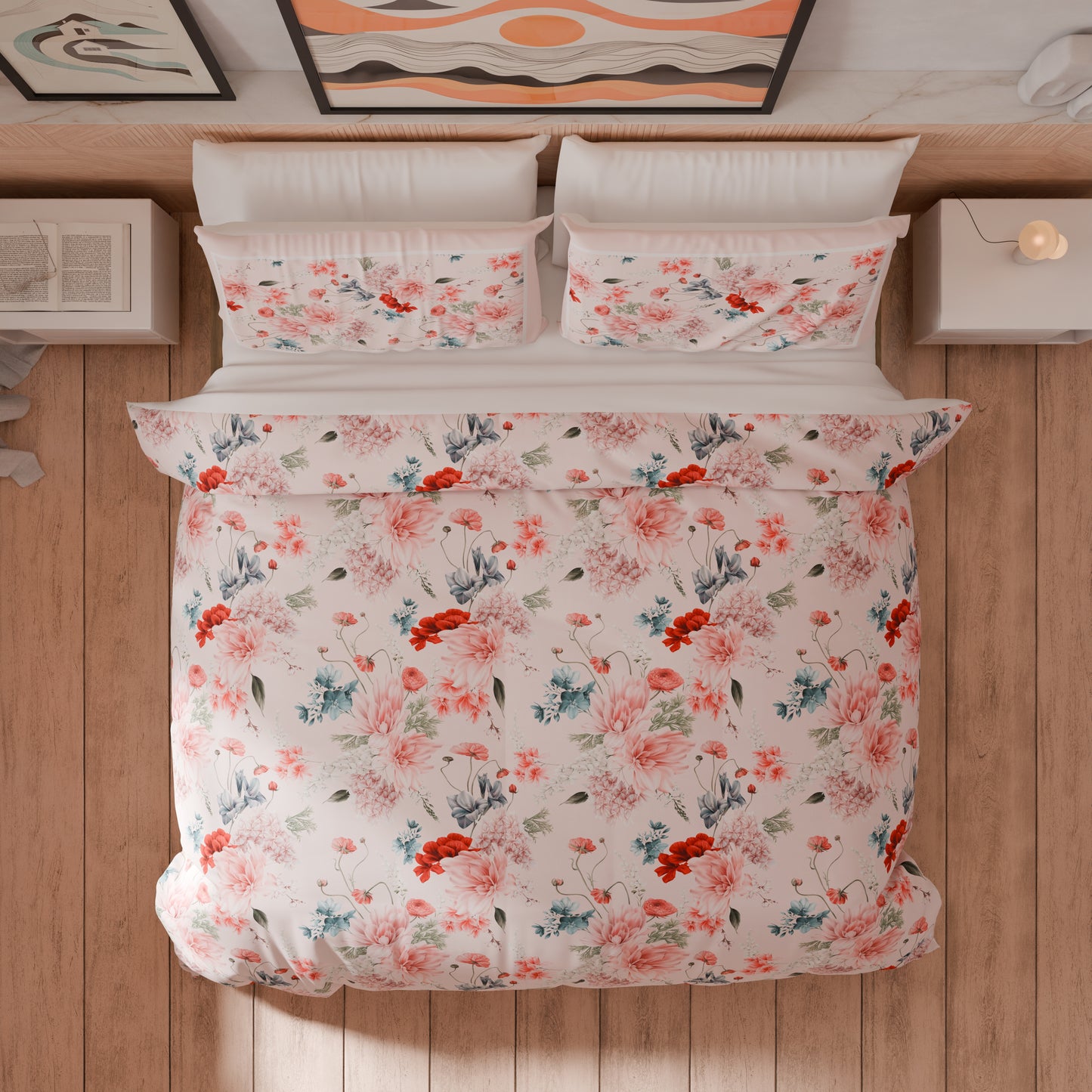 Housse de Couette Double, Simple, 1 Place et Demi, Florale 19-03