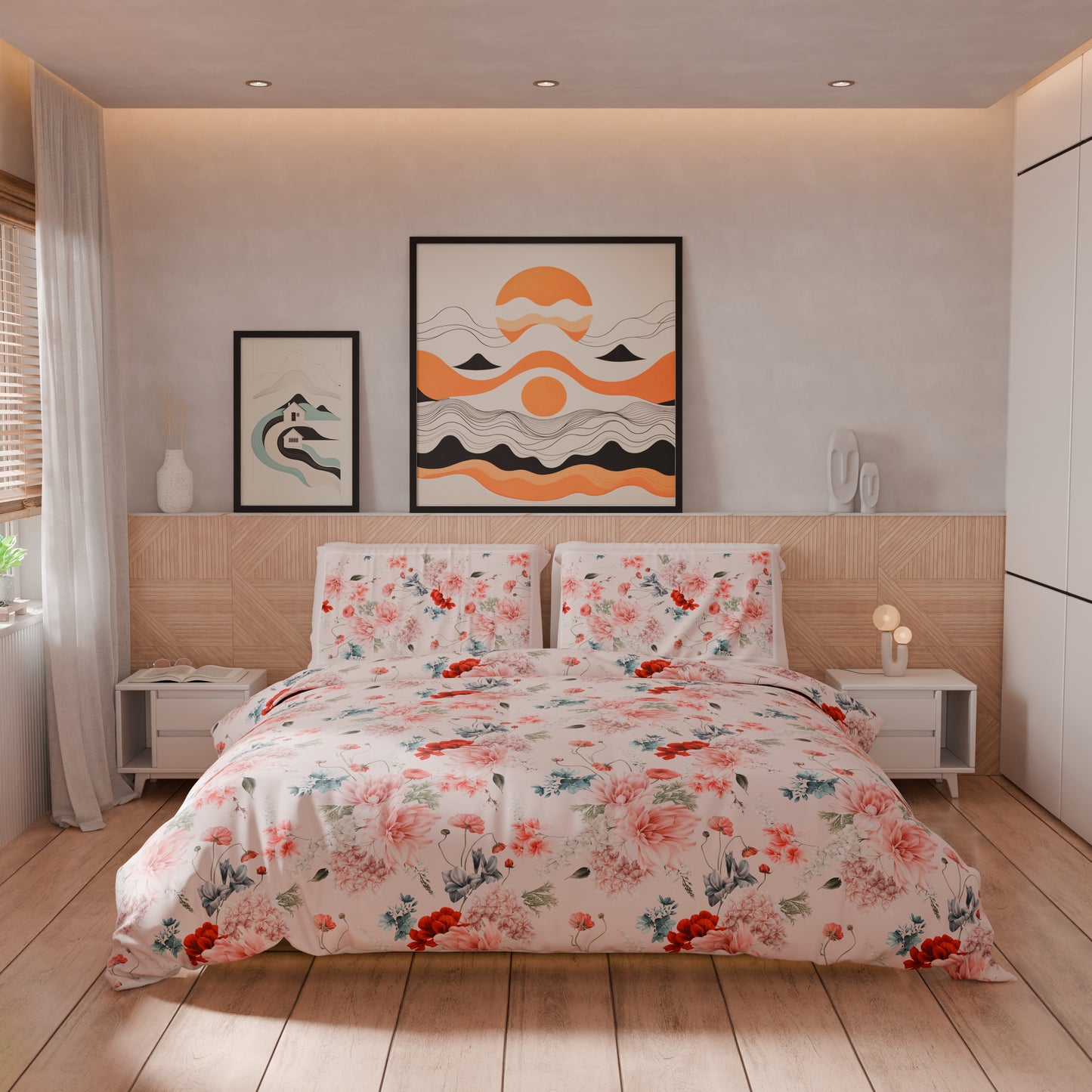 Housse de Couette Double, Simple, 1 Place et Demi, Florale 19-03